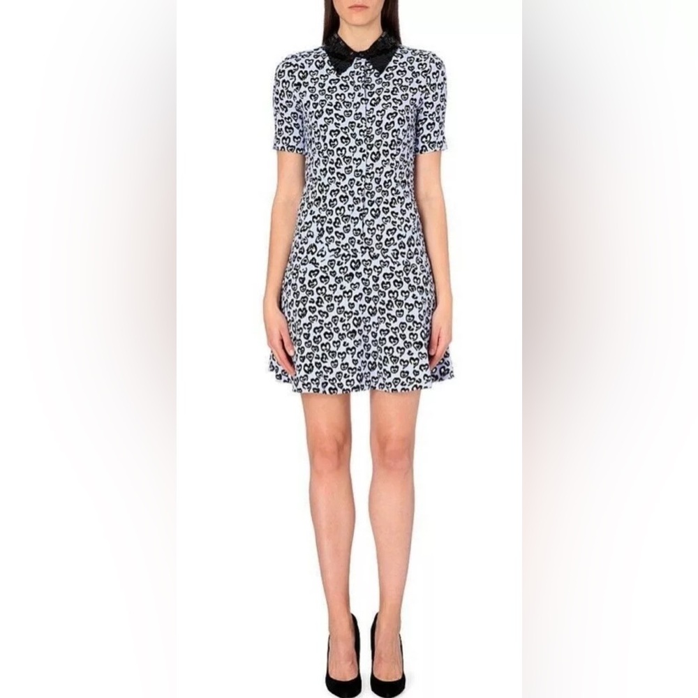 Sandro Purple Leopard Heart Print Shirt Dress with Sequin Collar